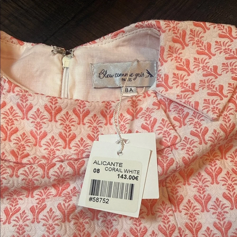 Bleu Comme‎ Gris Paris Alicante Coral Jacquard Dress Girls 8 NWT